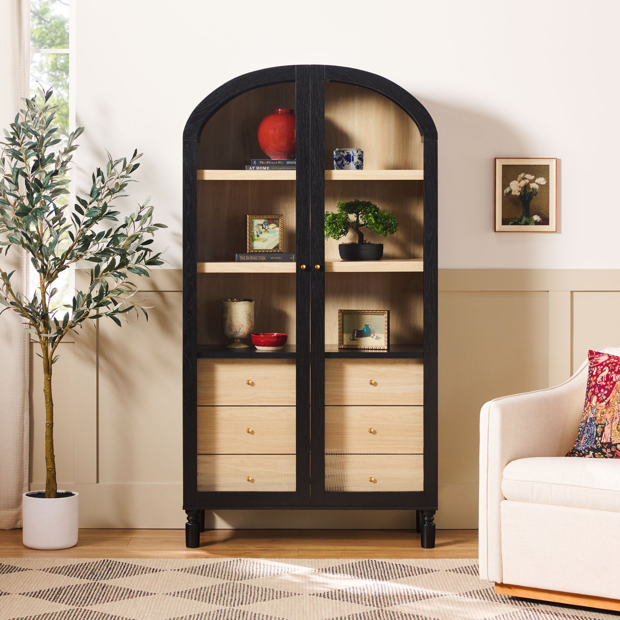 Darci Collection: Arched Bookshelf Cabinets with Drawers – Walker