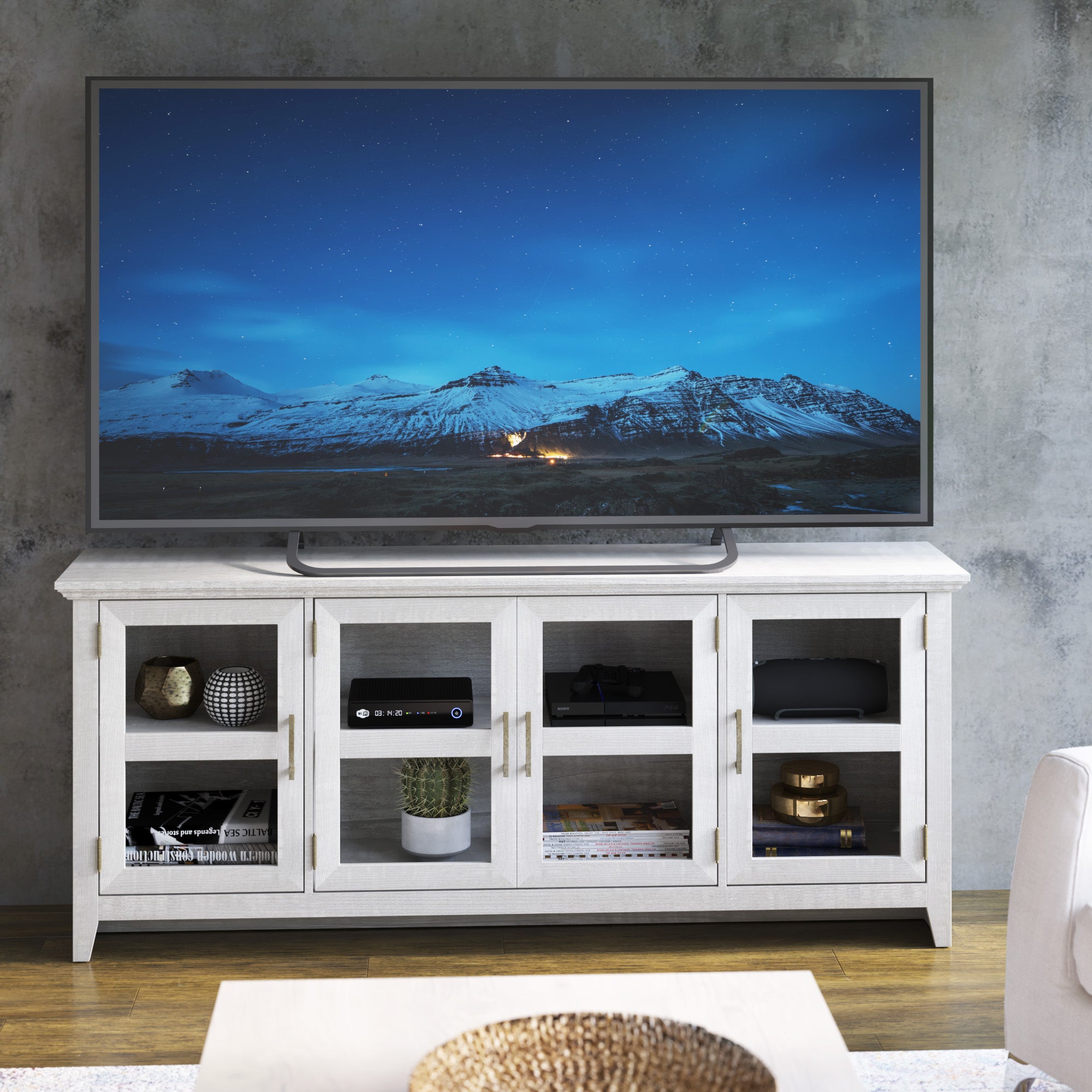 Tempered Glass Doors 72' TV Stand Media Console – Walker Edison