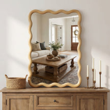 Wavy Rectangle Solid Wood Frame Decorative Mirror