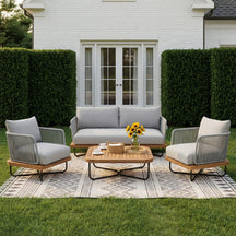 Lucca Outdoor 4 Piece Acacia Wood & Rope Woven Sofa Conversation Set