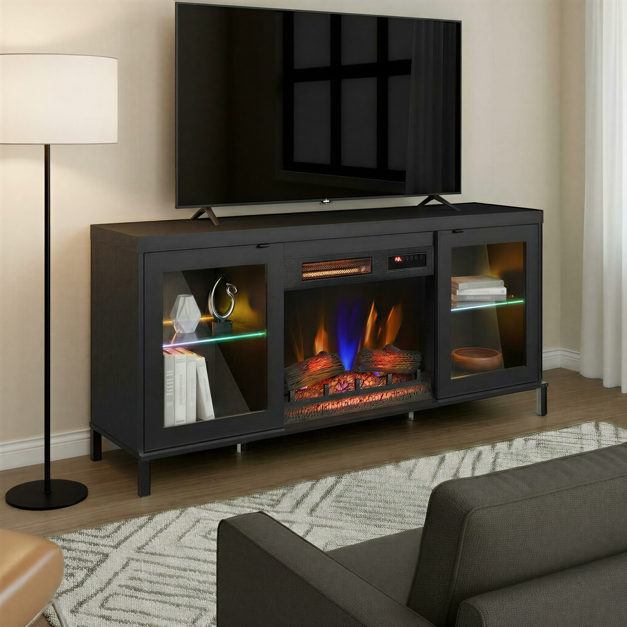 duraflame® Electric Fireplace TV Stand with Modern LED Lights and Stor ...