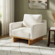 Mid-Century Modern White Minimalist Accent Chair with Solid Wood Frame