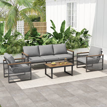 Modern Rope Design Outdoor Patio Sofa Set with Cushion & Table