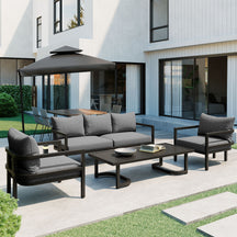 Walker Edison | Outdoor Patio Steel 4 Piece Sofa Set