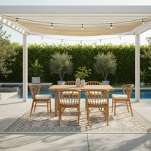 Modern Outdoor 7 Piece Acacia Wood Teak Dining Set with Cushions