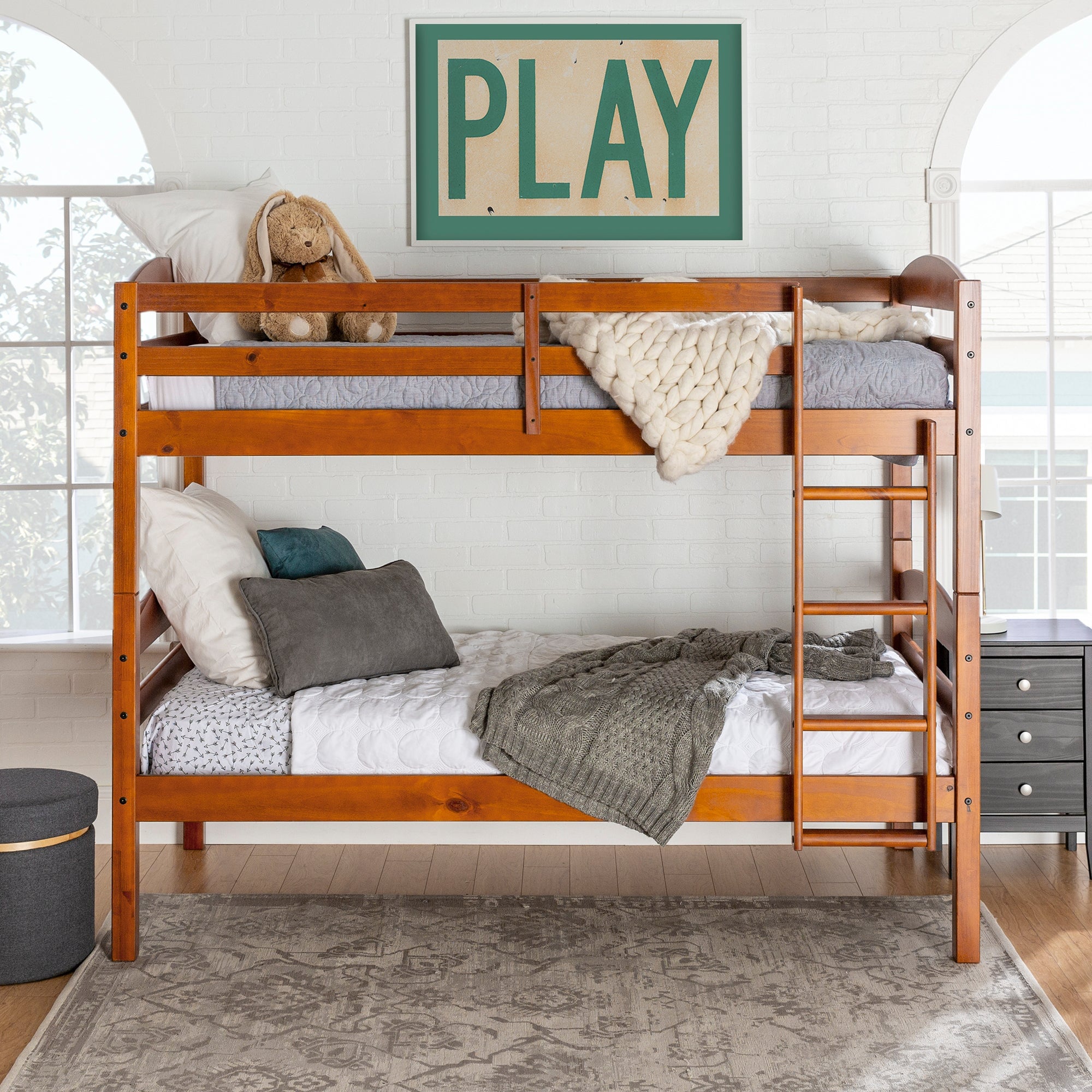 Carolina Transitional Solid Wood Twin-over-Twin Bunk Bed – Walker
