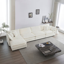 White Chenille Modular 146" Sectional Sofa with Ottoman