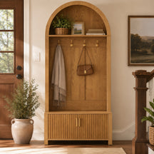 Arched Fluted Door Hall Tree with Bench and Shoe Storage