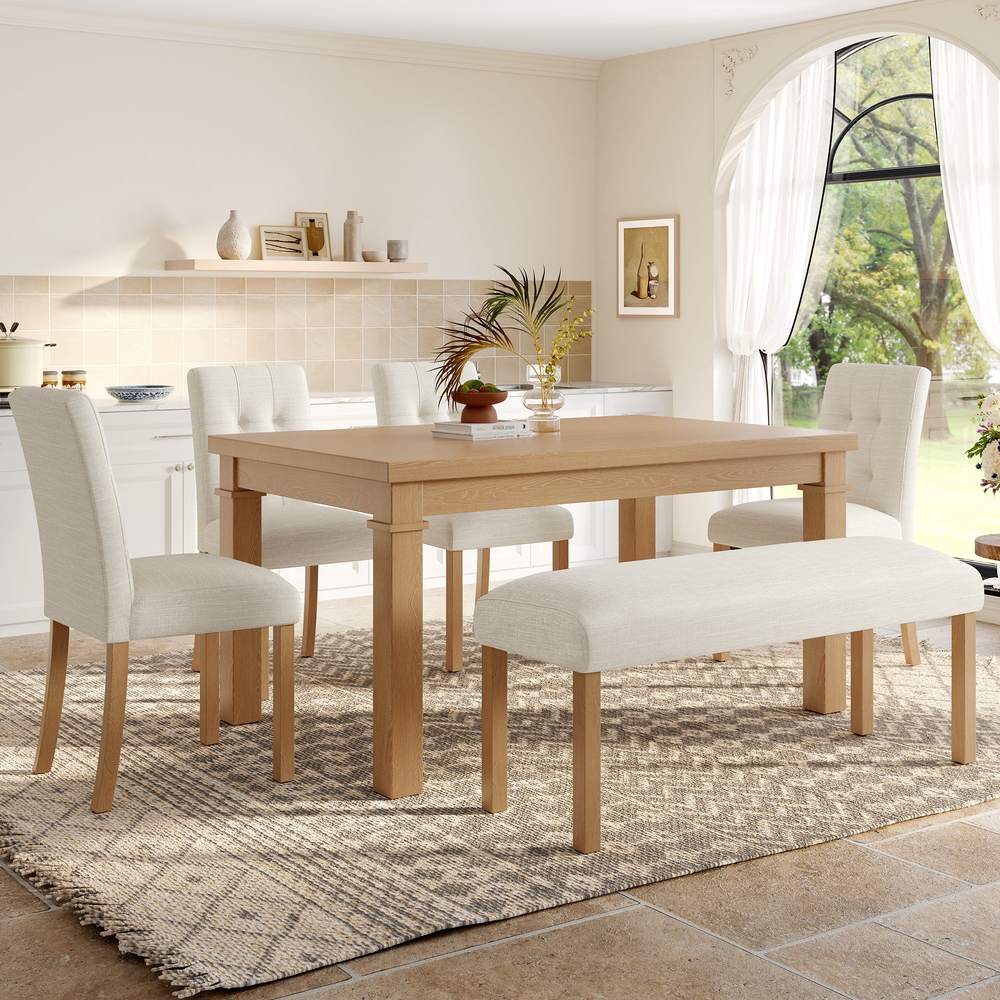 ★引取限定★ISSEIKI【VOLAN EX DINING TABLE】GWEH 6-Piece Modern Farmhouse Dining Set with Table, 4 Upholstered