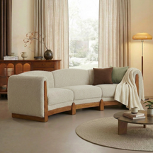 Modern Elegant Curved Boucle Sofa with Solid Wood Frame