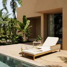 Outdoor Patio Solid Acacia Wood Sun Lounger with Cushions