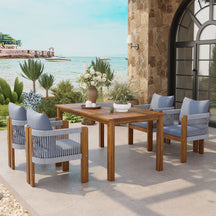 Curve Teak Wood Rope 5-Piece Outdoor Patio Dining Set for 4