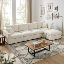 Cloud-Like Modular Chenille Sectional Sofa with Ottoman, Seats 4