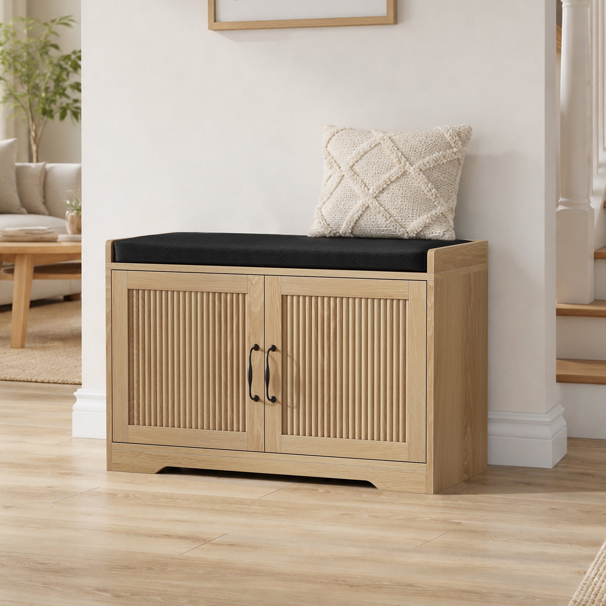Fluted Entryway Shoe Bench with Storage | Walker Edison
