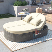 Wicker Outdoor Sun Bed Patio 2-Person Daybed with Cushions and Pillows