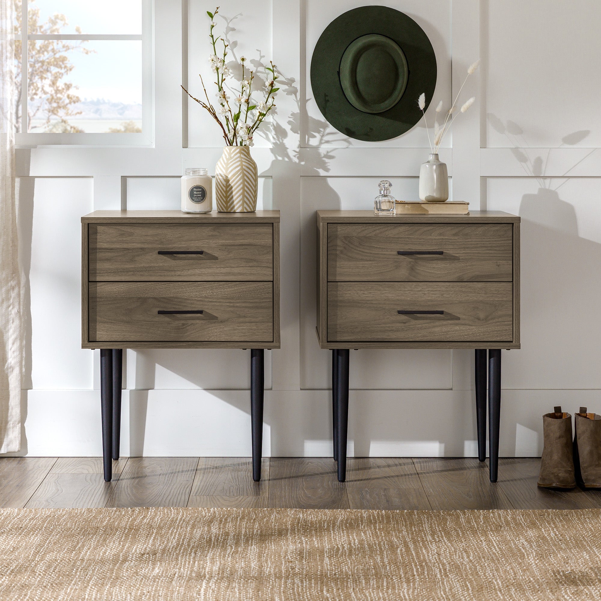 2-Drawer White Nightstands Side Table Bedside Table 18.9 in. H x 15.7 in. W  x 11.6 in. D
