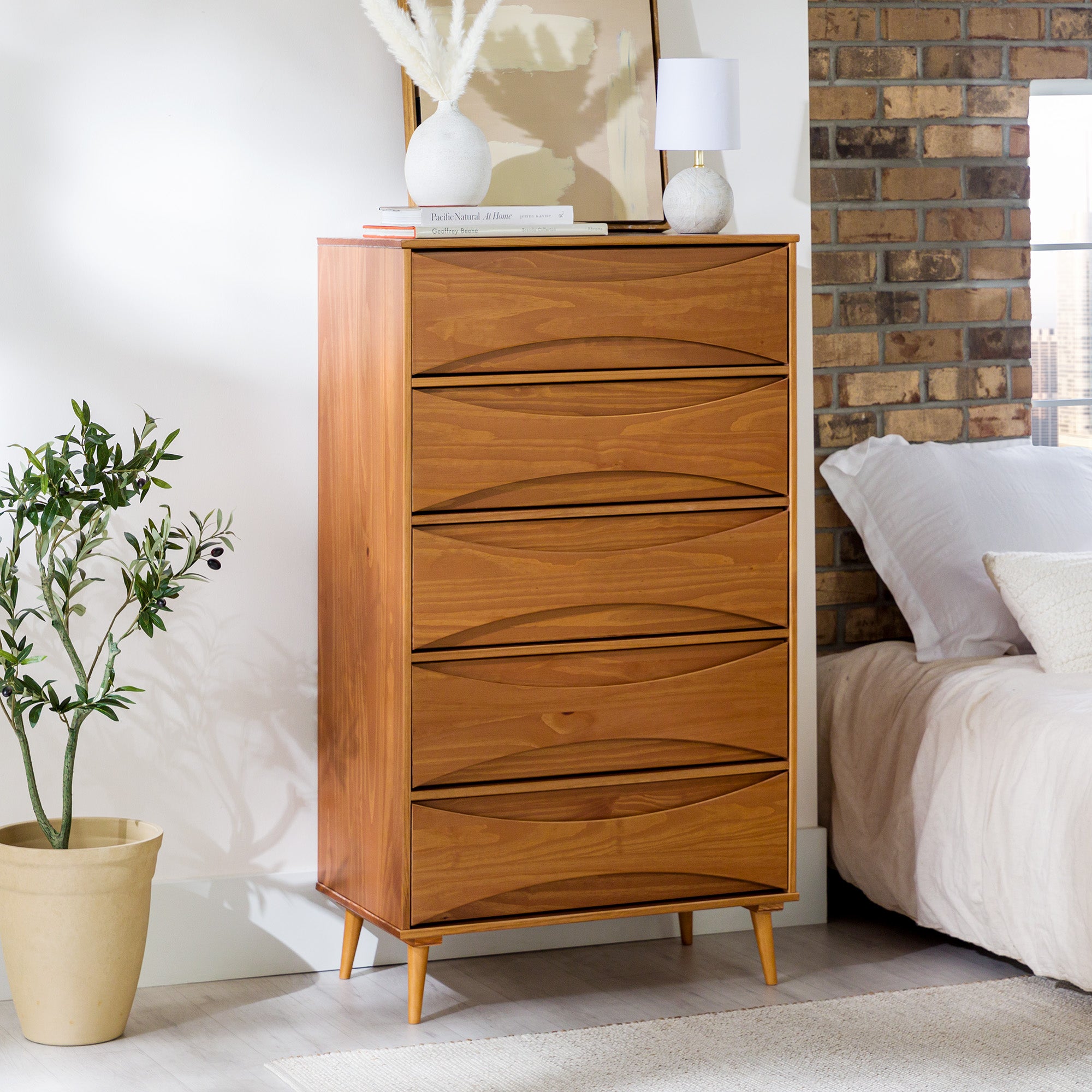 Atticus Solid Wood Mid-Century Modern Chest, Caramel Atticus Solid Wood Mid-Century Modern Chest, Caramel