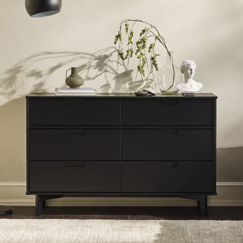 Sloan Mid Century Modern Solid Wood Dresser and Nightstand Bedroom Walker Edison 6 Drawer Dresser Black 