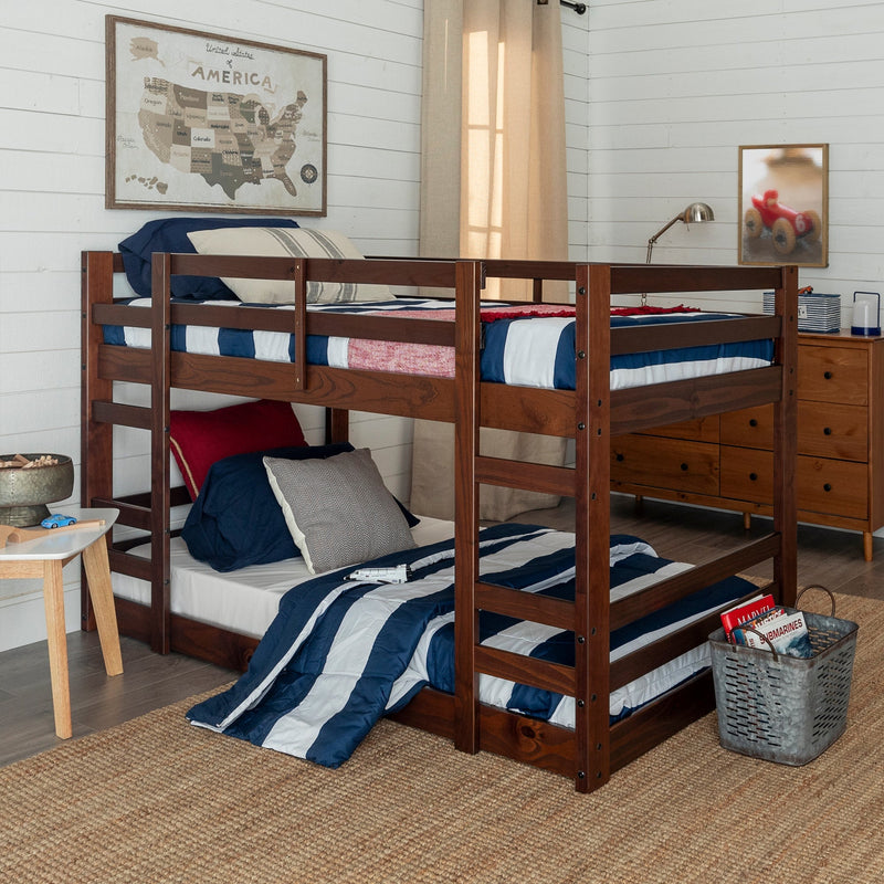 Jr. Twin Over Twin Solid Wood Bunk Bed Bedroom Walker Edison Walnut 