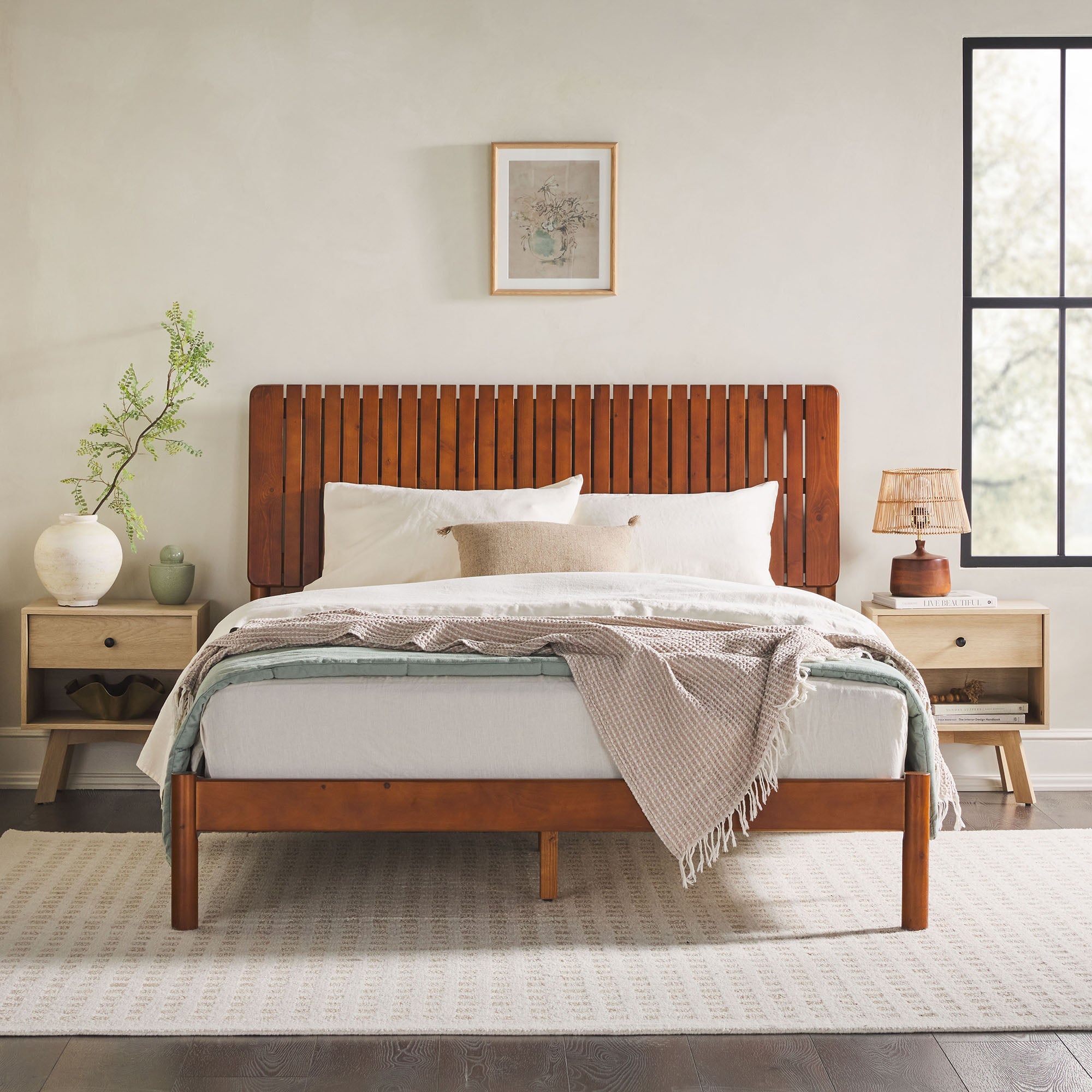 Cama Slatted Headboard Mid Century Modern Solid Wood Bed Walker Edison Cama Slatted Headboard Mid Century Modern Solid Wood Bed Walker Edison