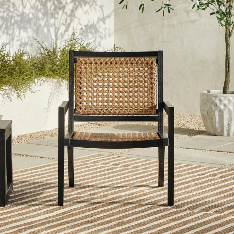 Boho Solid Wood Outdoor Accent Chair Living Room Walker Edison Black Wash 