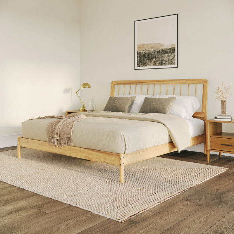 Mid-Century Modern Slatted Solid Wood Bedframes Bedroom Walker Edison 