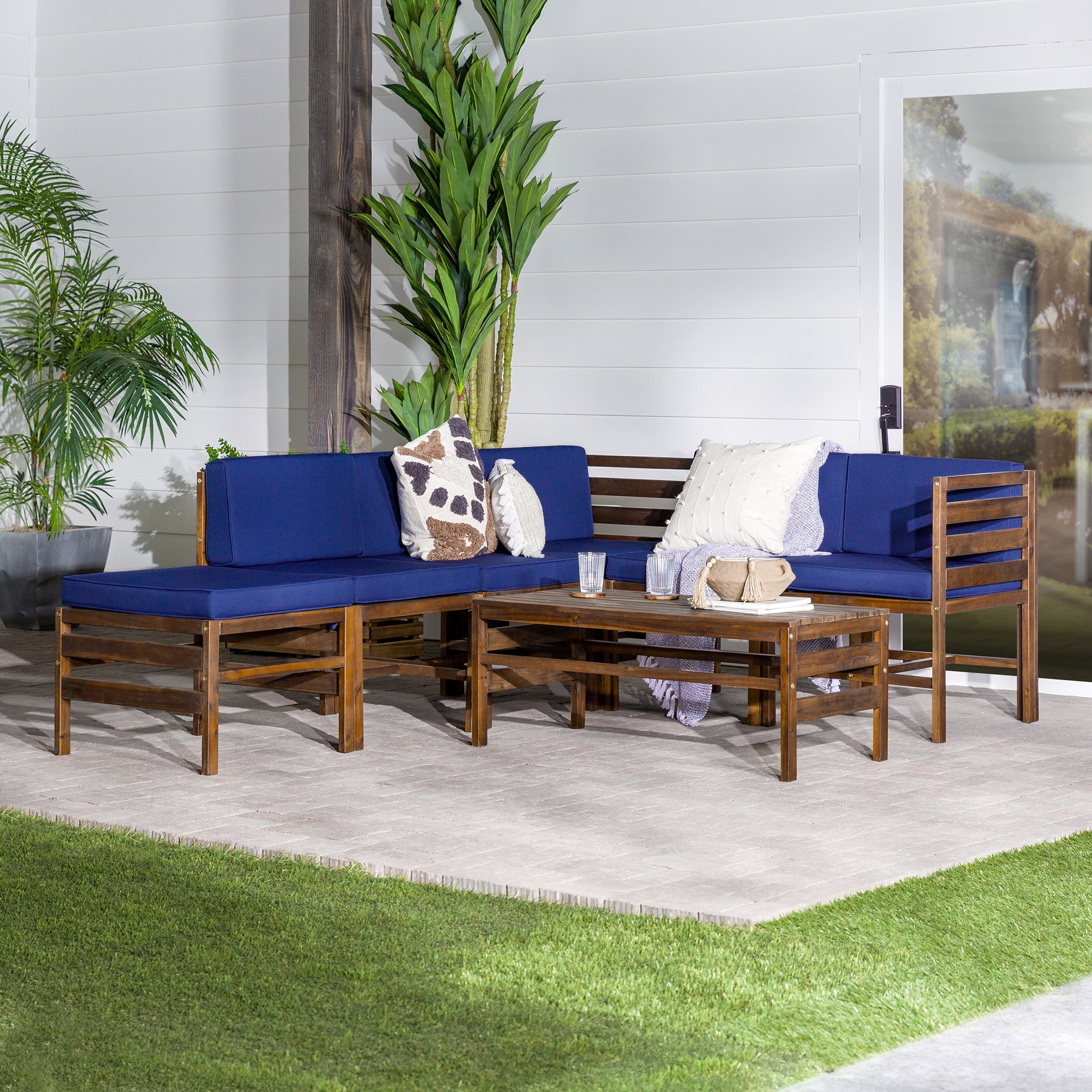 Modern Cushioned Modular 7 Piece Acacia Patio Set Walker Edison