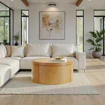 Maya 36" Modern Easy Assembly Round Oak Wood Veneer Coffee table with Storage