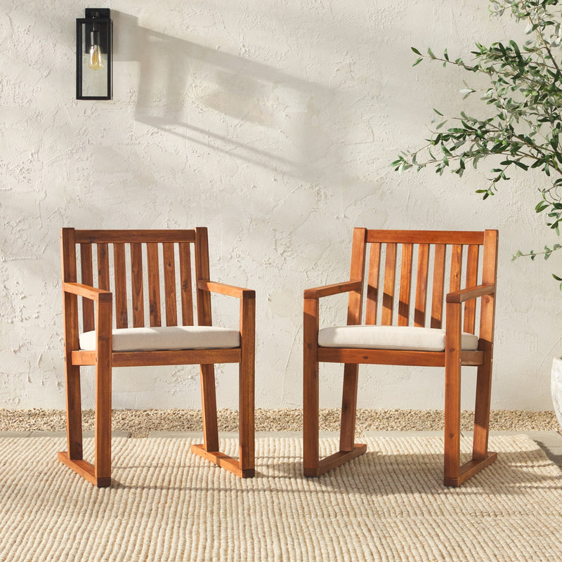 2-Piece Modern Solid Wood Slatted Outdoor Dining Chair Walker Edison Brown 