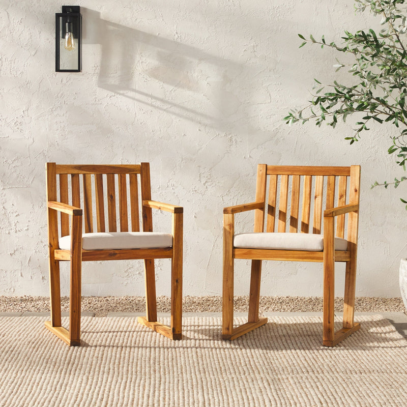 2-Piece Modern Solid Wood Slatted Outdoor Dining Chair Walker Edison Natural 