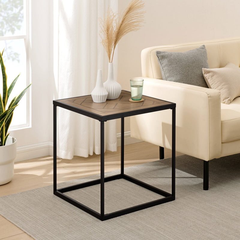 20" Square Side Table with Parquet Top Living Room Walker Edison Parquet Veneer 