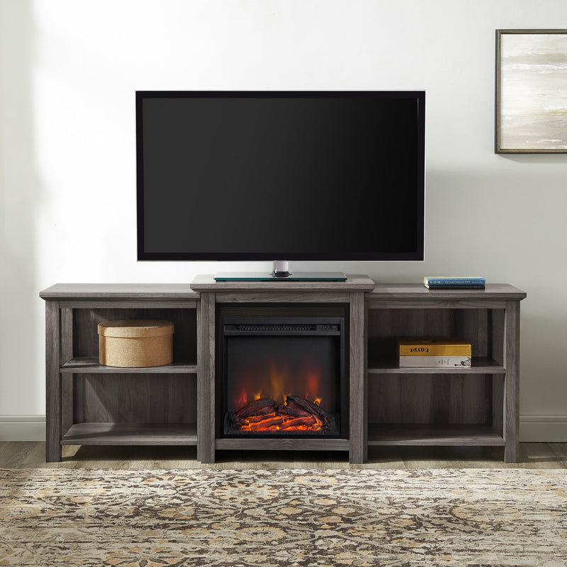 70" Tiered Top Open Shelf Fireplace TV Stand Living Room Walker Edison Slate Grey 