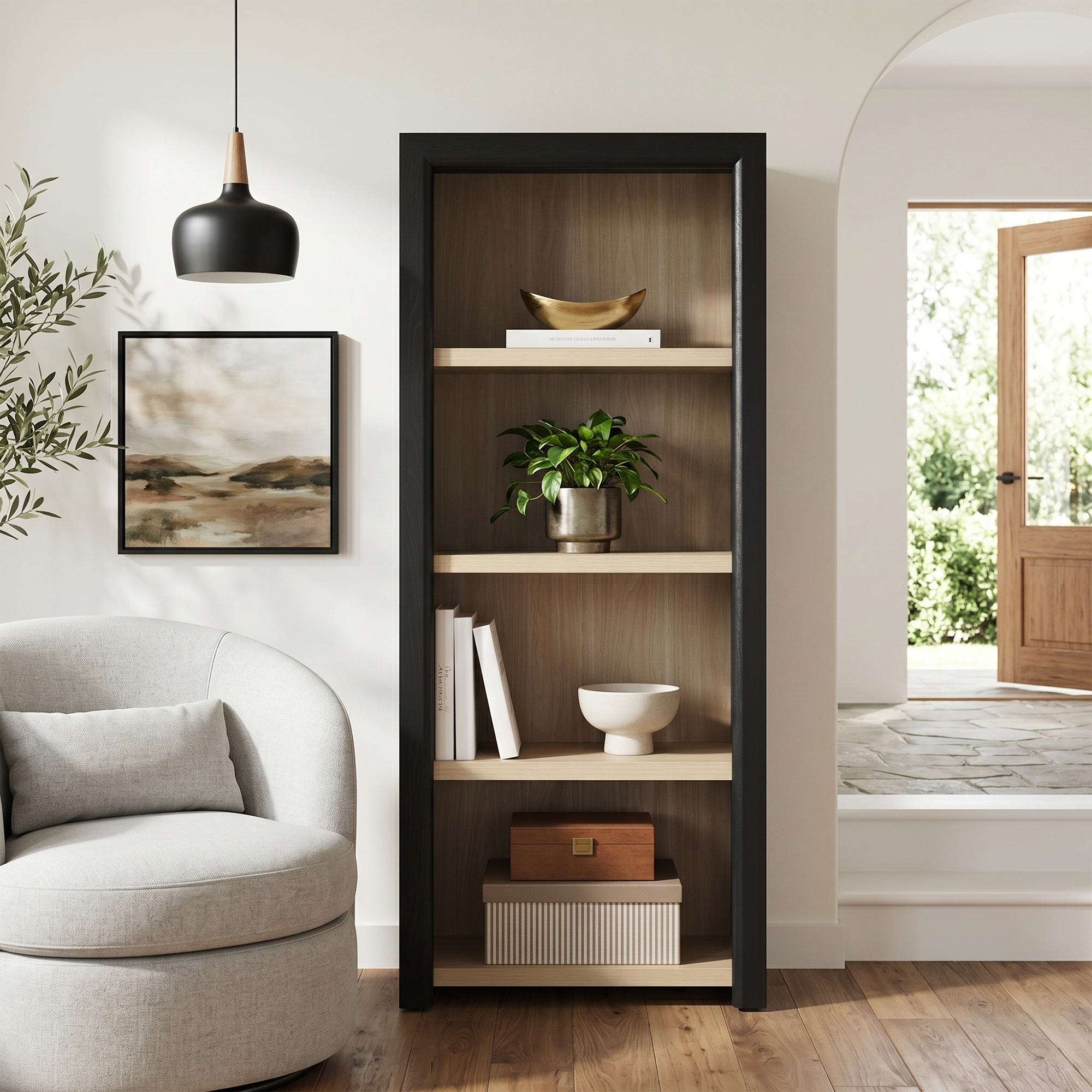 Amira Modern Curve Wood Bookshelf Shelving Unit | Walker Edison
