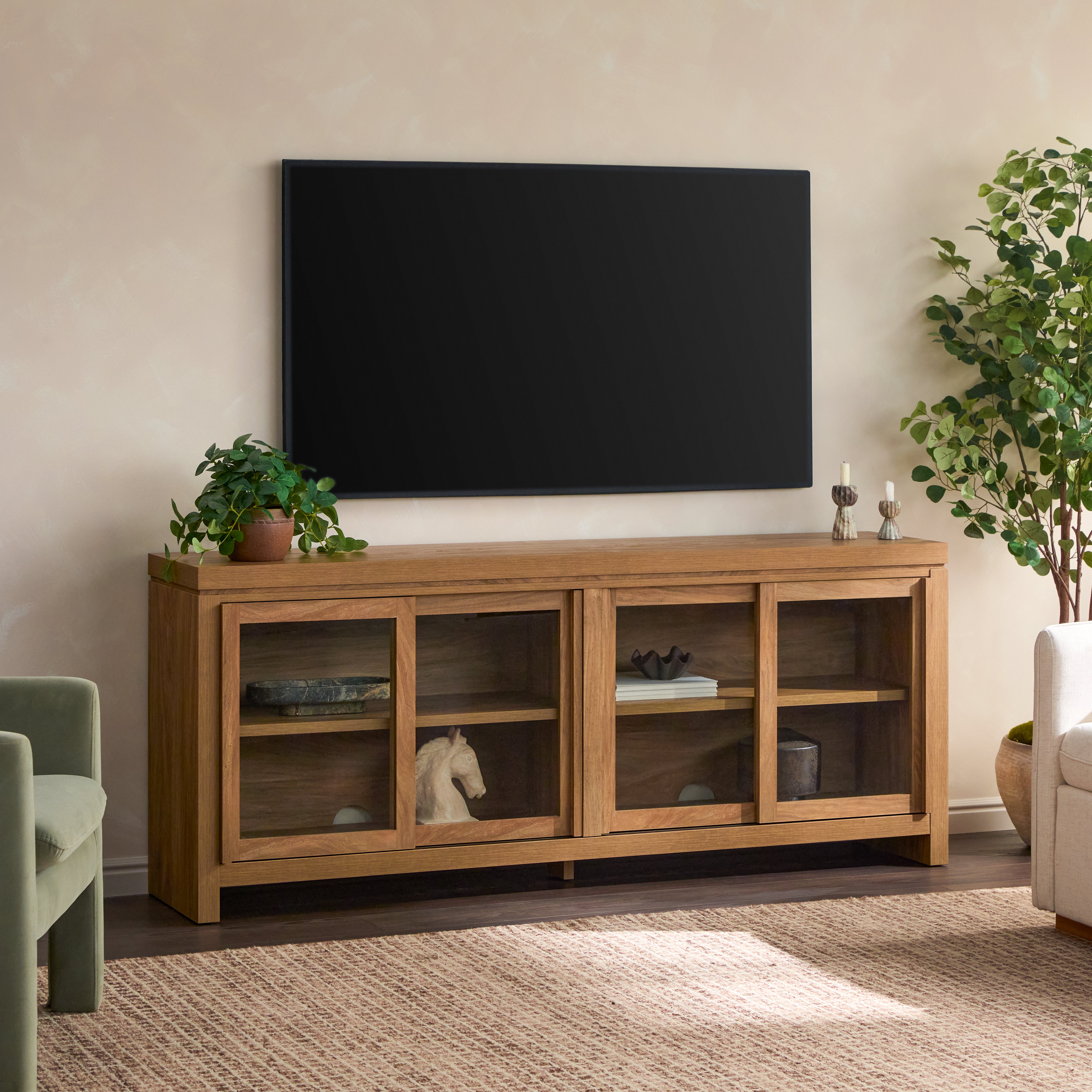レア品★splem slide glass lowboard 1200 Booker Modern Glass Door Sideboard TV Stand | Walker Edison