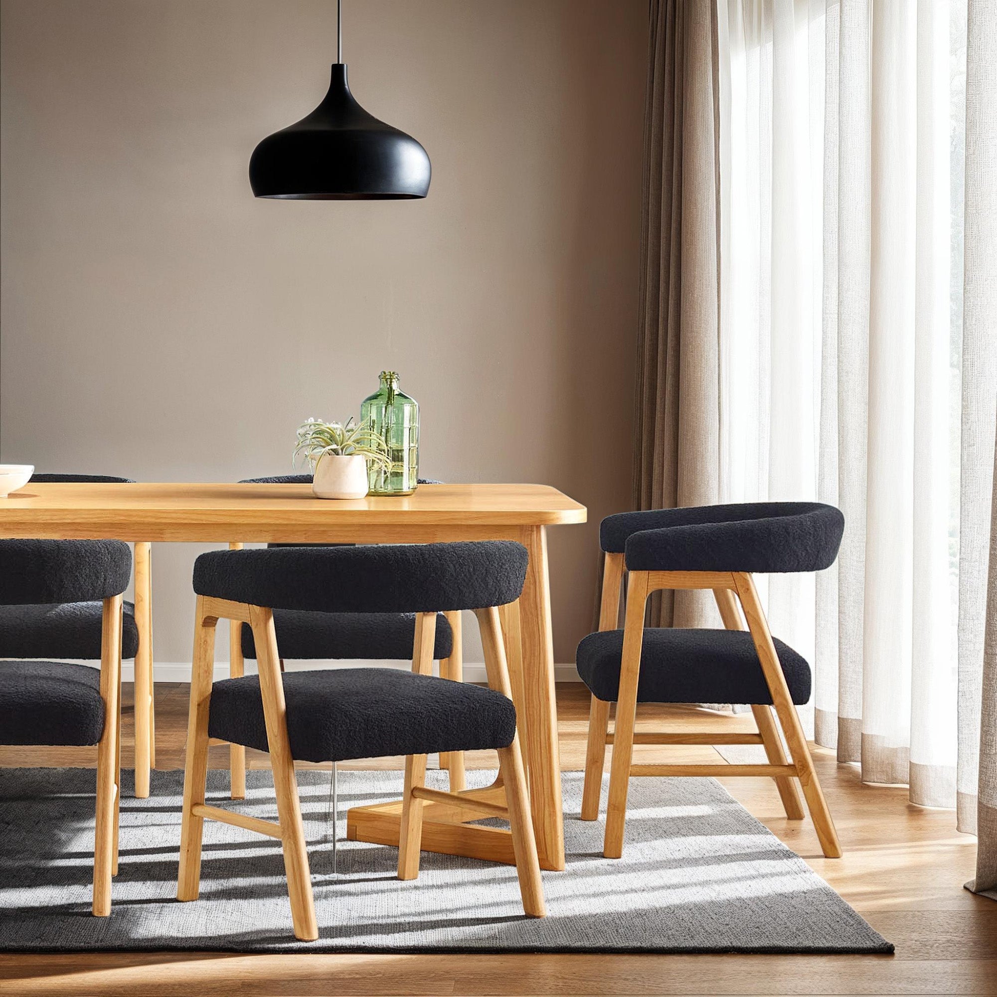Ezra Modern Solid Wood Dining Chair with Boucle Upholstery (Set of