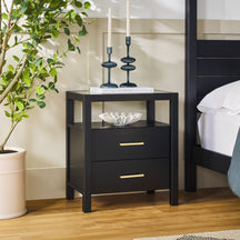 Isla Modern Easy Assembly Solid Wood 2-Drawer Nightstand Side Table with Glass Top