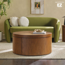 Maya 36" Modern Easy Assembly Round Oak Wood Veneer Coffee table with Storage