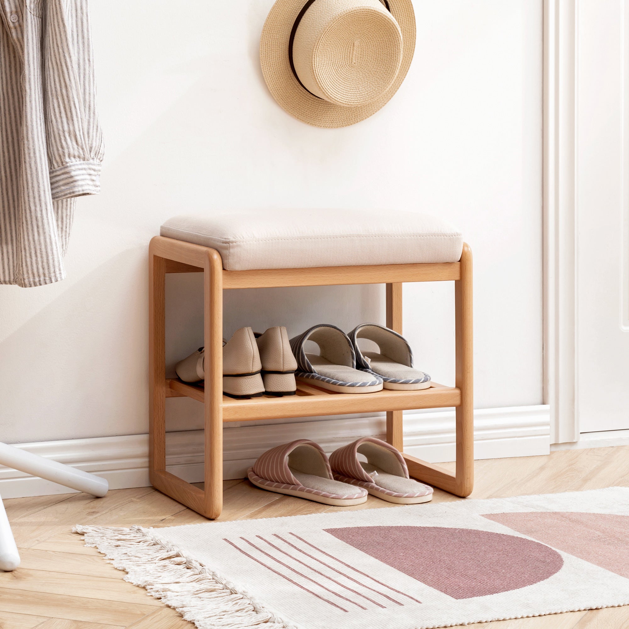 フットバス スタンド Walker Edison | Natural Solid Wood Entryway Shoe Bench