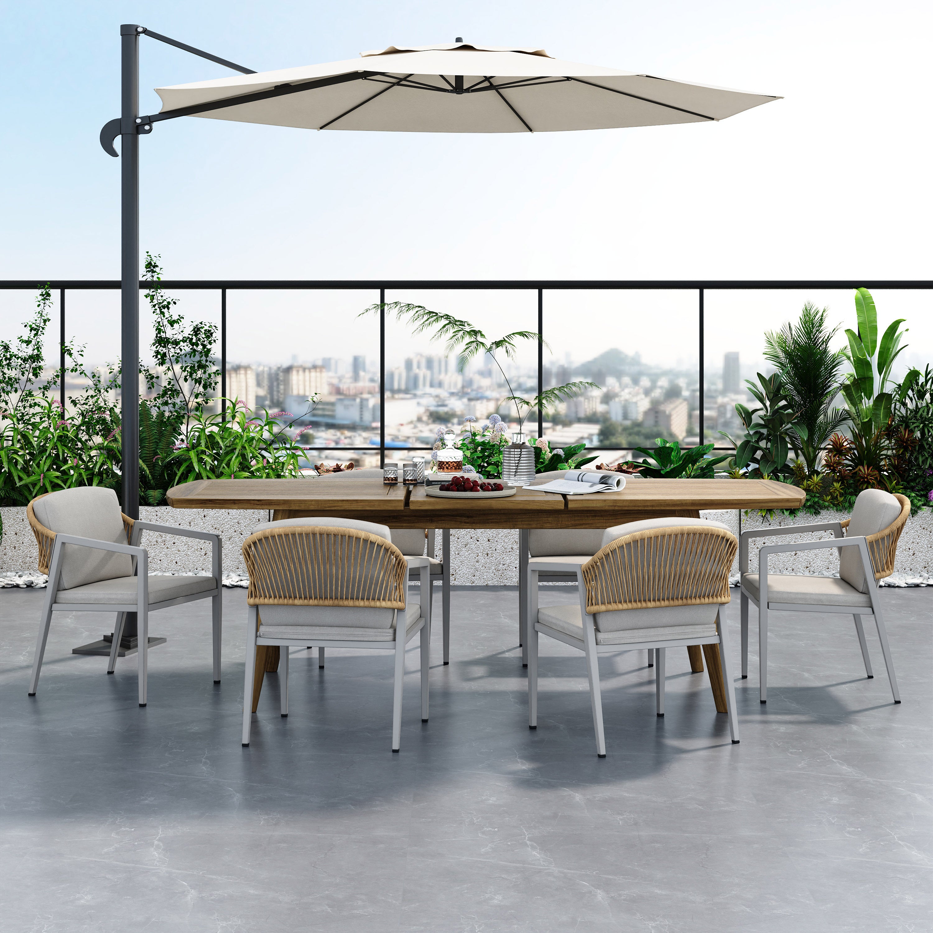 Walker Edison | Acacia Wood Expandable Outdoor Dining Set with Chair S