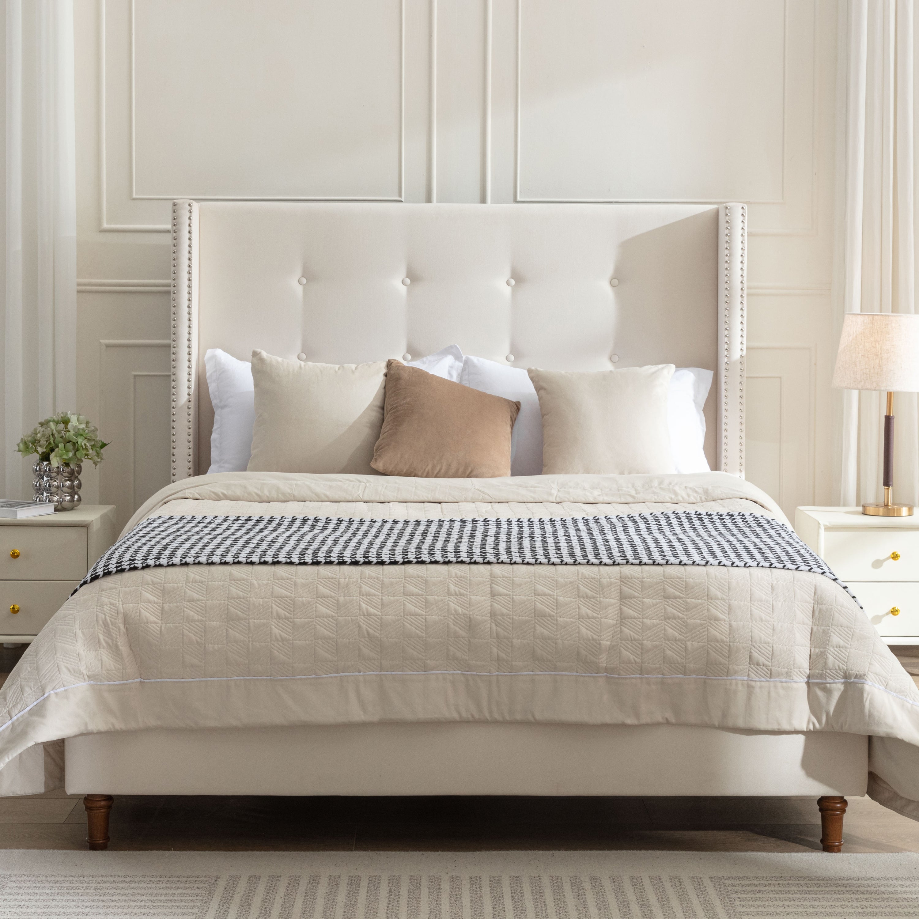 Peyton Upholstered High Headboard King Bed | Walker Edison
