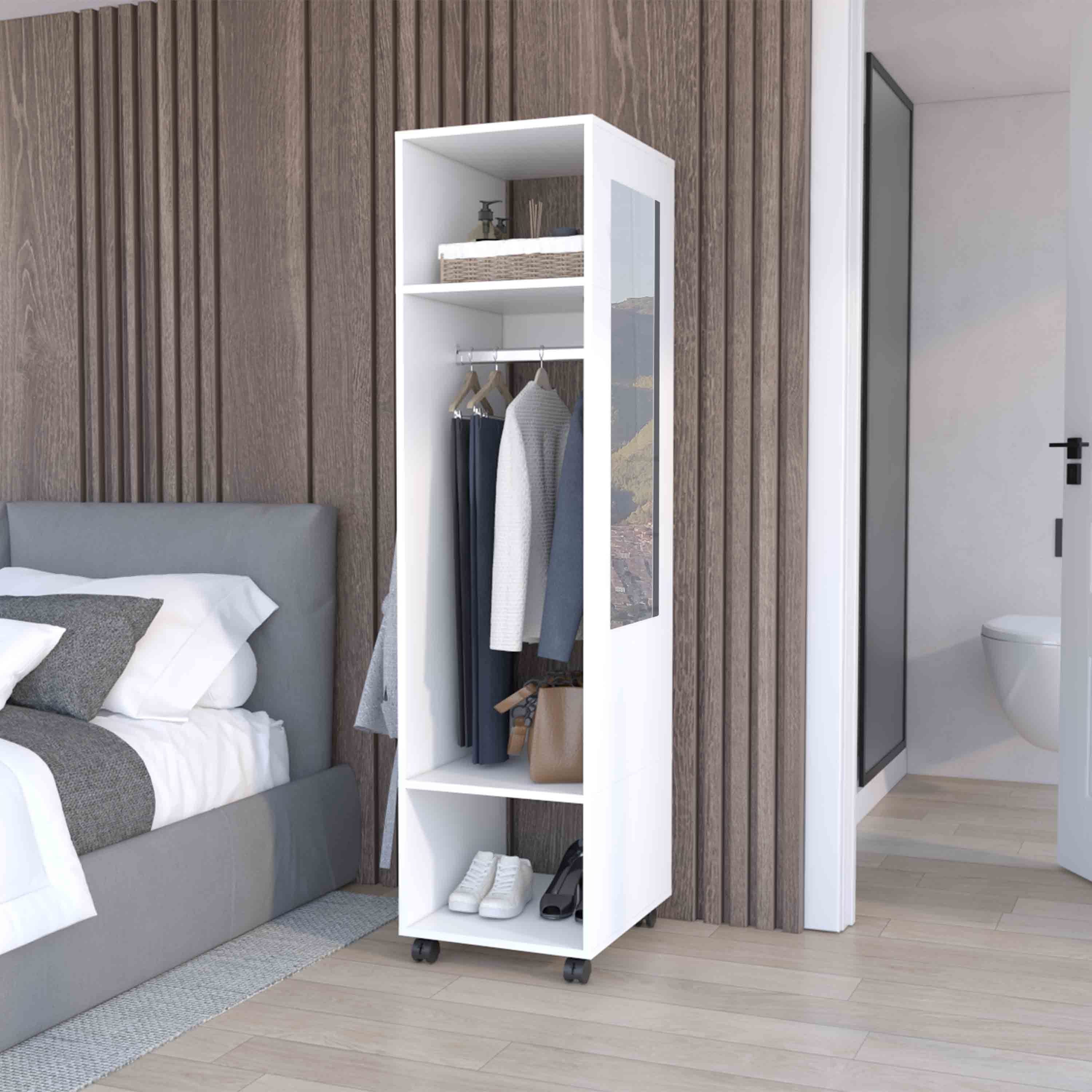 White Tall Wardrobe Armoire with Mirror for Bedroom