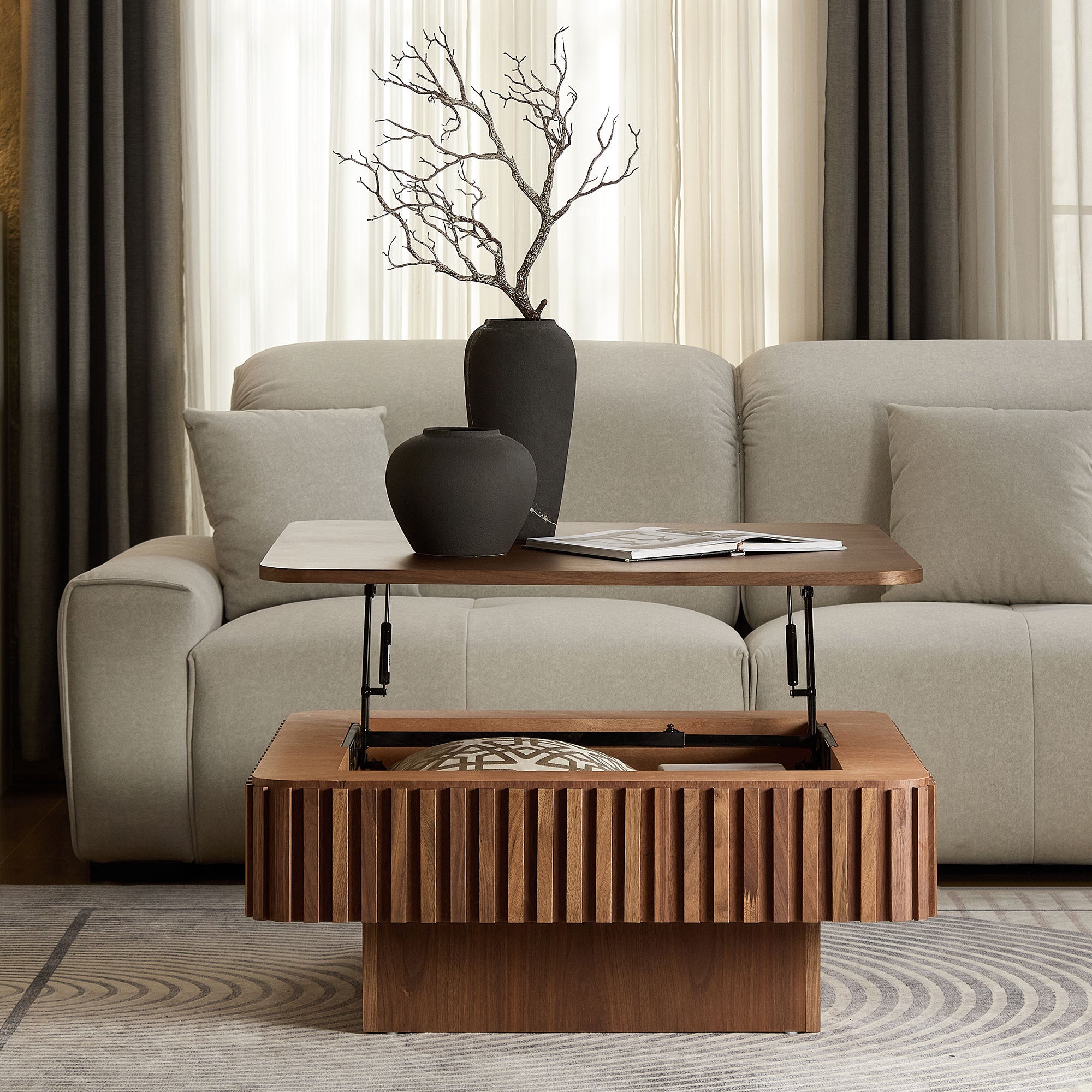 Walker Edison | Fluted Modern Lift Top Coffee Table and Desk