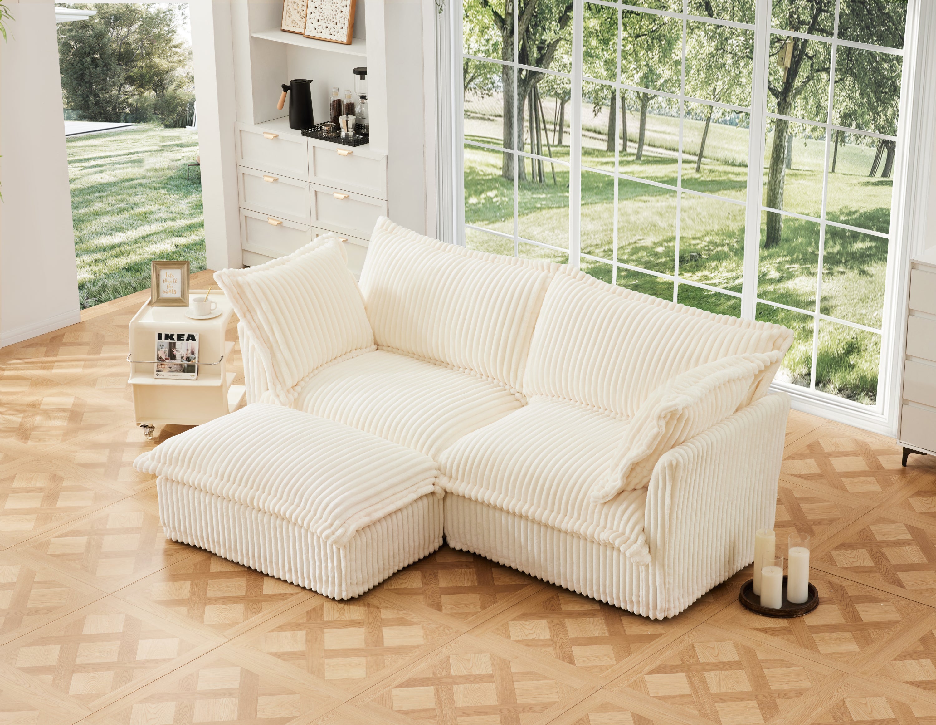 Walker Edison | Cloud Cream Corduroy Slipcovered Sectional Sofa with O