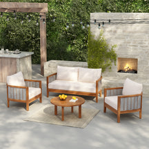 Outdoor Patio Woven Rope Tub Design 4 Seat Sofa Set with Soft Cushions & Table