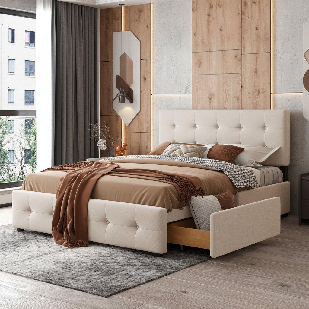 Upholstered Queen Platform Bed with S...