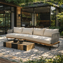 Lucca Outdoor Acacia Wood Rope Woven Sofa Sectional Modular Set
