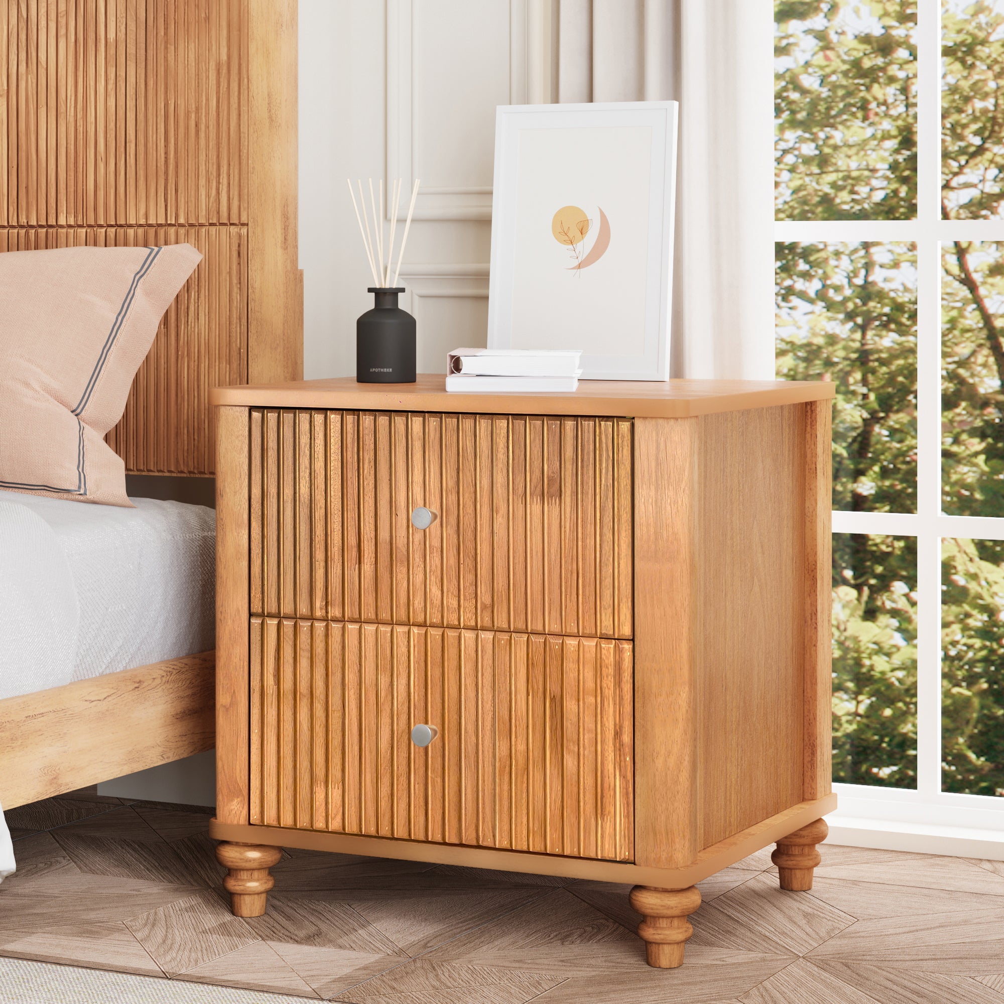 Mid-Century Modern Fluted 3-Drawer Nightstand | Walker Edison