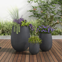 Modern Round Lightweight Outdoor Patio Planter Set of 3 Sizes