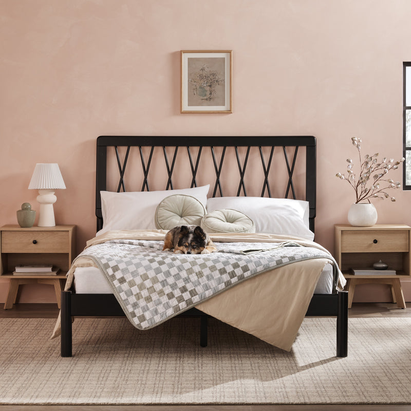 X Spindle Midcentury Modern Solid Wood Bed Living Room Walker Edison 