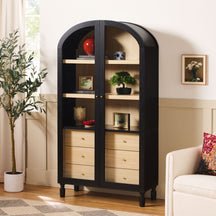 Darci Modern Arched Bookshelf Cabinet with Glass Doors & Inner Drawers